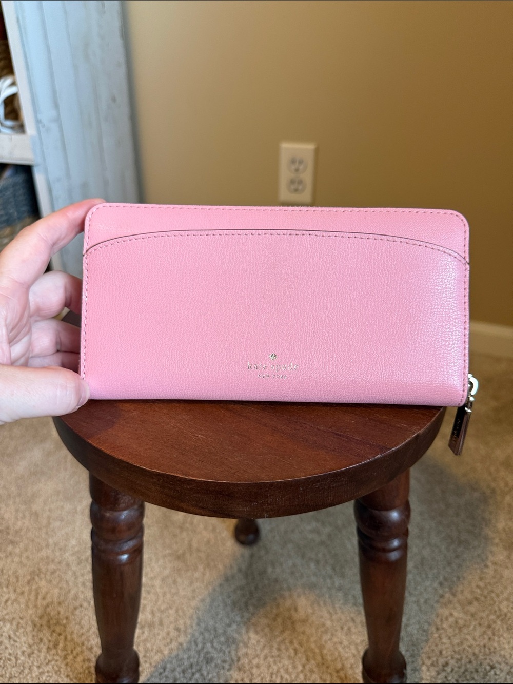 kate spade Pink Zip-Around Leather Wallet with Silver Hardware